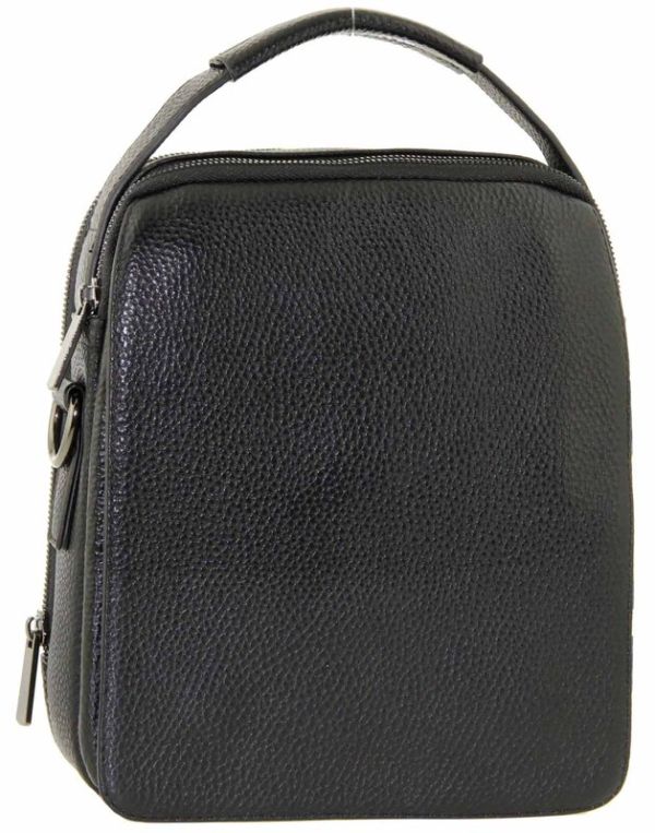 Men's leather shoulder bag, black M 240-2j